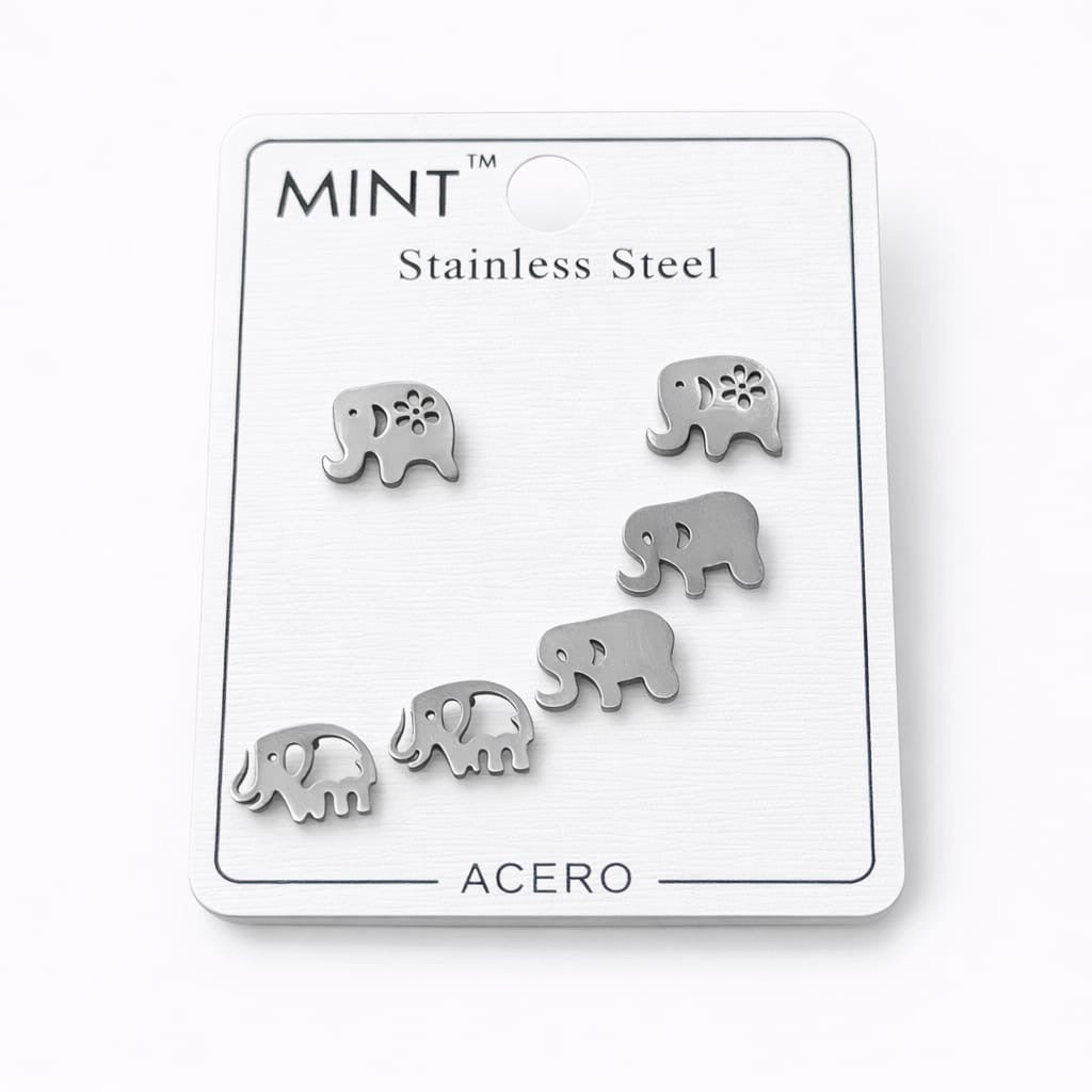 Juego de pendientes de elefante de acero inoxidable.