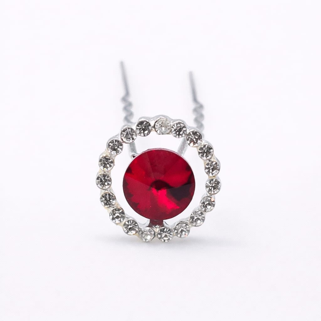 Horquilla Circular con Cristal Rojo y Strass
