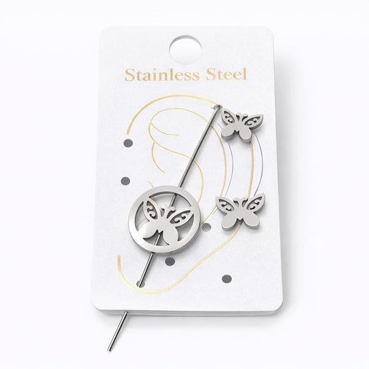 Aretes exótico Mariposa en acero inoxidable