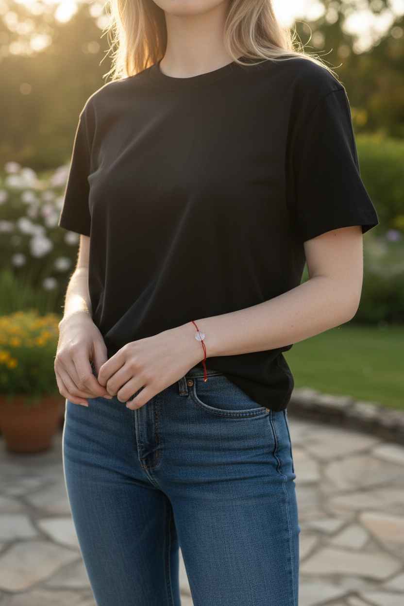 Pulsera de Hilo Rojo con pieza transparente