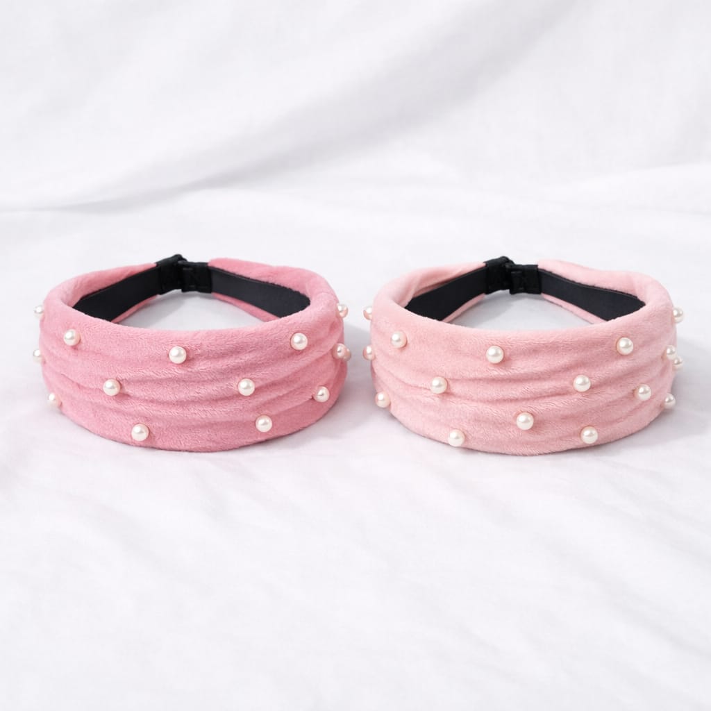 Diademas de terciopelo adornadas con perlas decorativas