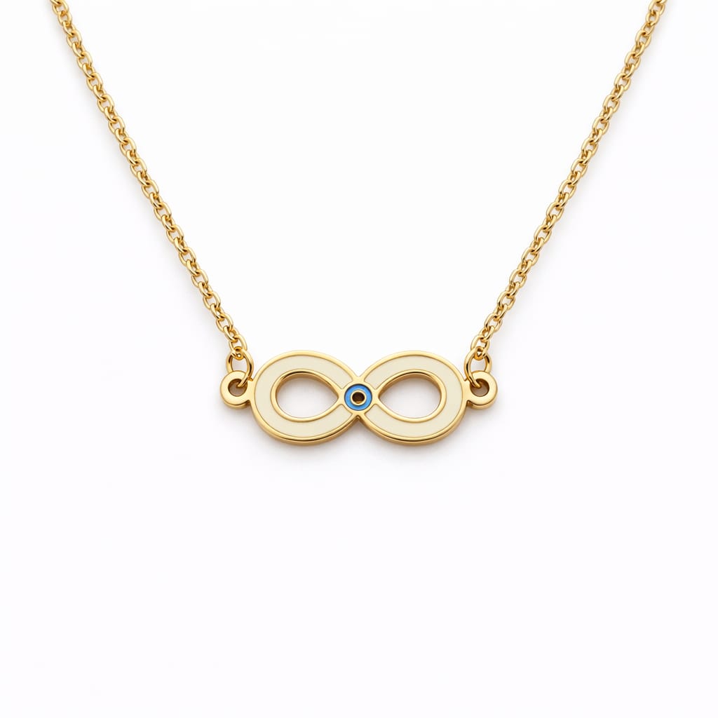 Collar con diseño infinito y ojo turco esmaltado.