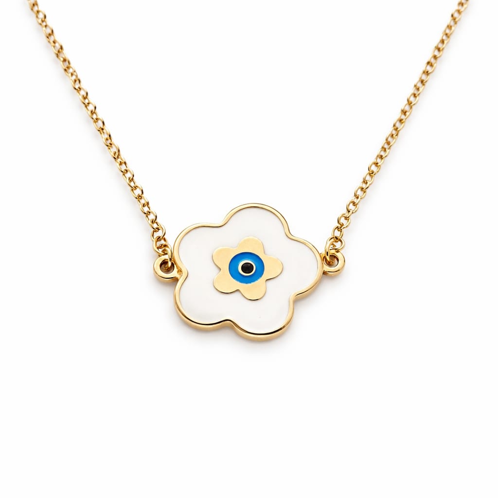 Collar con diseño de flor y ojo turco (o mal de ojo)