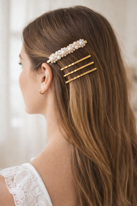 Set de Horquillas Perla Dorada✨