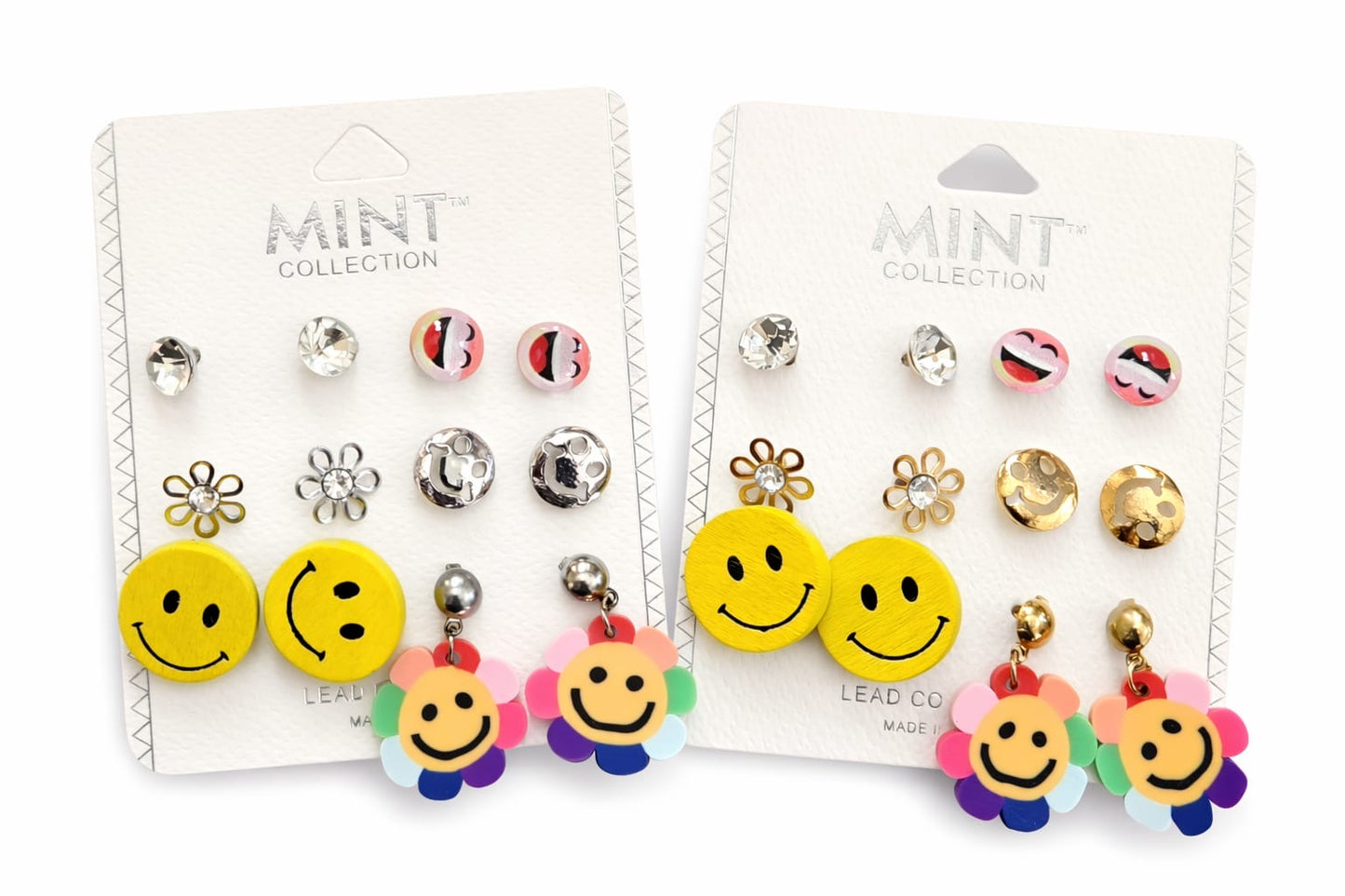Conjunto de aretes con caras sonrientes