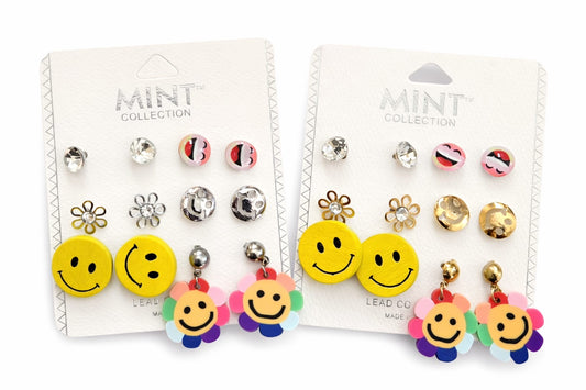 Conjunto de aretes con caras sonrientes