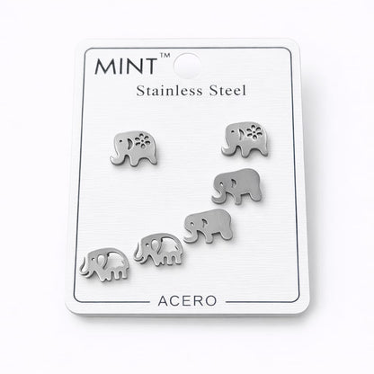 Juego de pendientes de elefante de acero inoxidable.