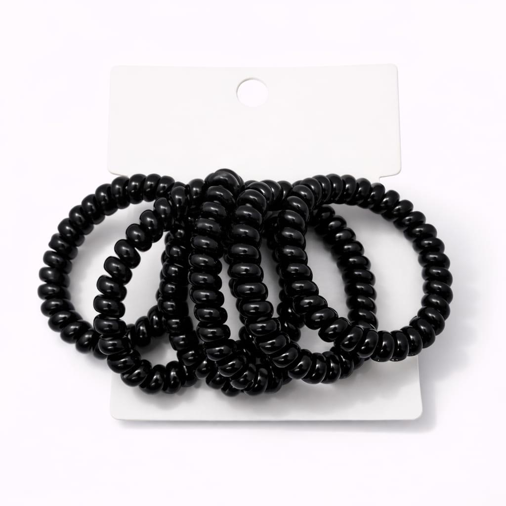 Set de 6 Ligas negras para el cabello en espiral