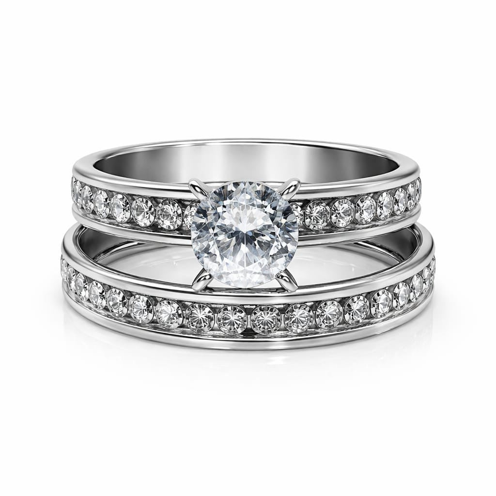 Sortija Doble con Cristal – Estilo Elegante en Acero Inoxidable