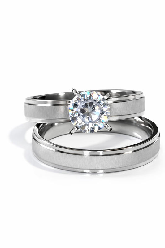 Sortija Doble con Cristal – Estilo Elegante y Minimalista en Acero Inoxidable
