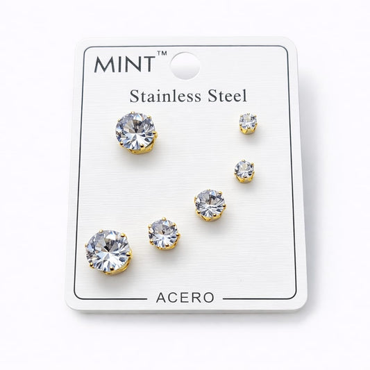 Set de aretes clásicos - Acero Inoxidable