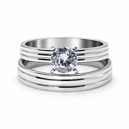 Sortija Doble con Cristal – Estilo Elegante y Minimalista en Acero Inoxidable