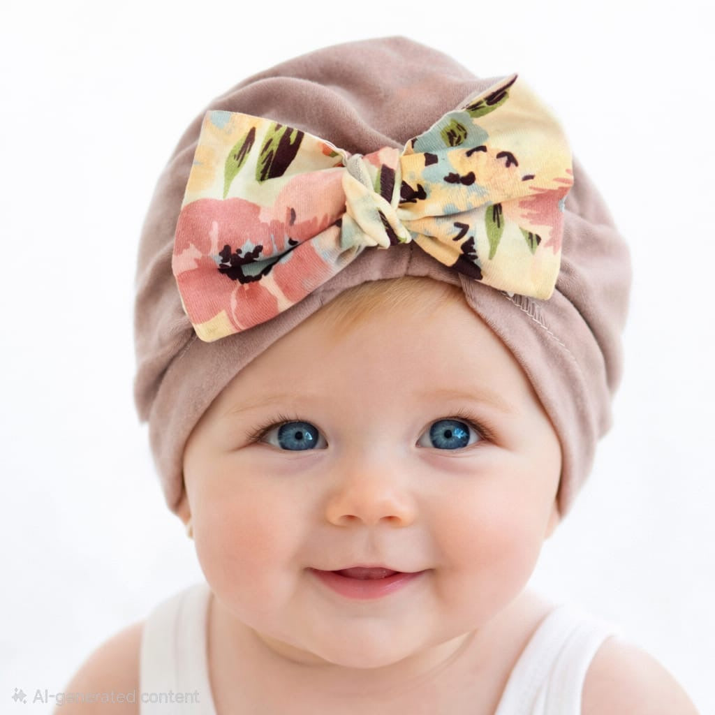 Gorro Turbante para Bebé con Lazo Floral – Suave y Cómodo