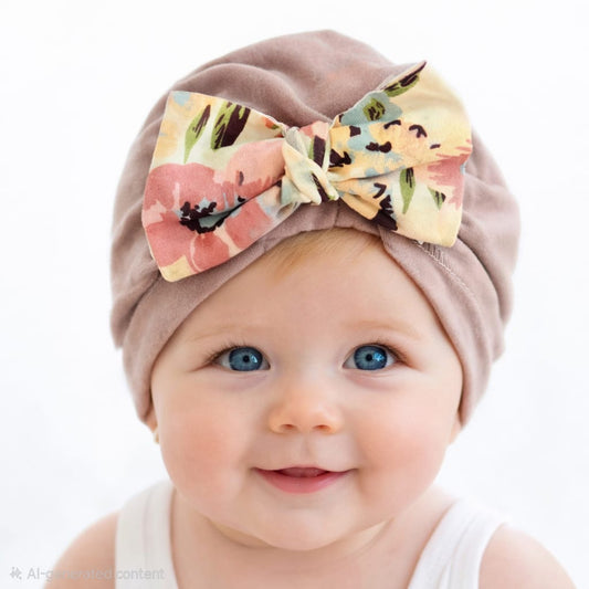 Gorro Turbante para Bebé con Lazo Floral – Suave y Cómodo