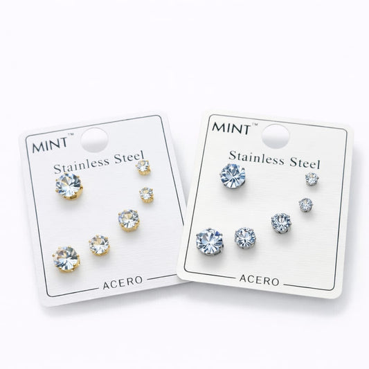 Set de aretes clásicos - Acero Inoxidable
