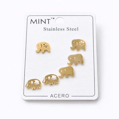 Juego de pendientes de elefante de acero inoxidable.