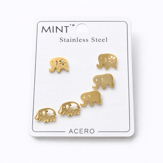 Juego de pendientes de elefante de acero inoxidable.