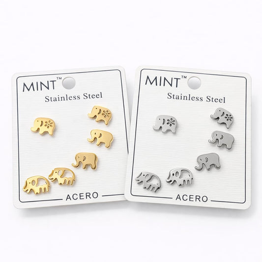 Juego de pendientes de elefante de acero inoxidable.