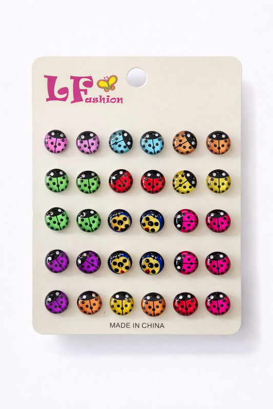 Pendientes Tipo Botón Mariquita Multicolor