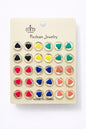 Aretes de Botón Corazón Multicolor