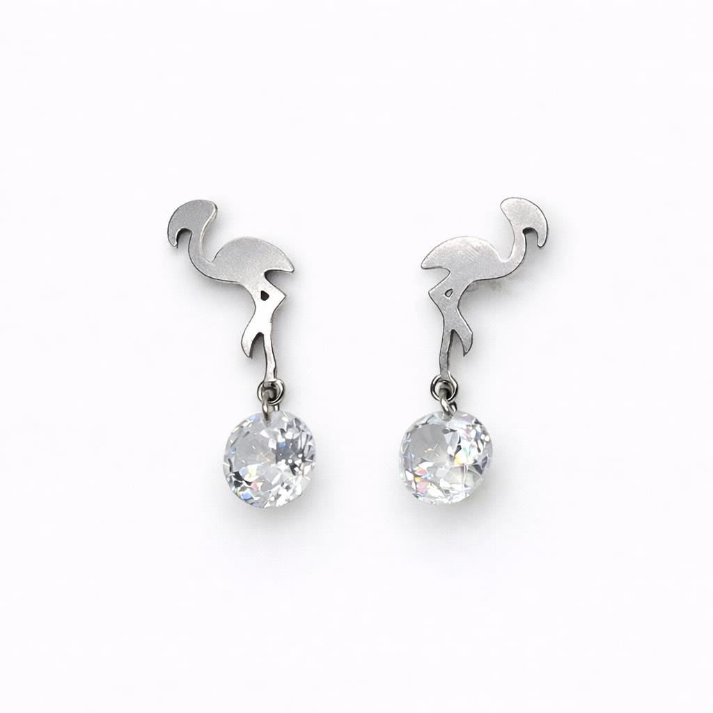 Pendientes colgantes con un diseño  de flamenco en acero inoxidable