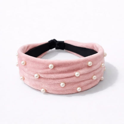 Diademas de terciopelo adornadas con perlas decorativas