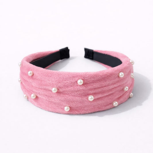 Diademas de terciopelo adornadas con perlas decorativas
