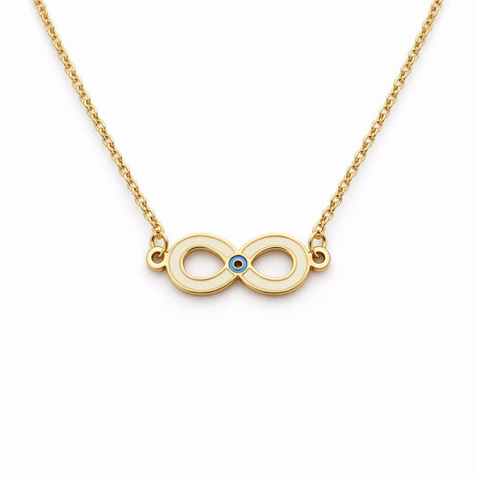 Collar con diseño infinito y ojo turco esmaltado. 