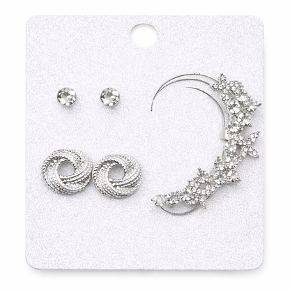 Set de Aretes Multipack con Cristales – 3 Pares + Ear Cuff
