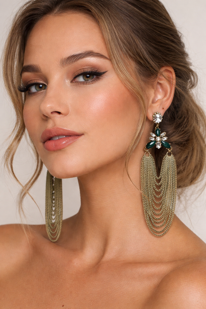 Esmeralda Bohemia✨ Aretes en Cadena color Verde y oro