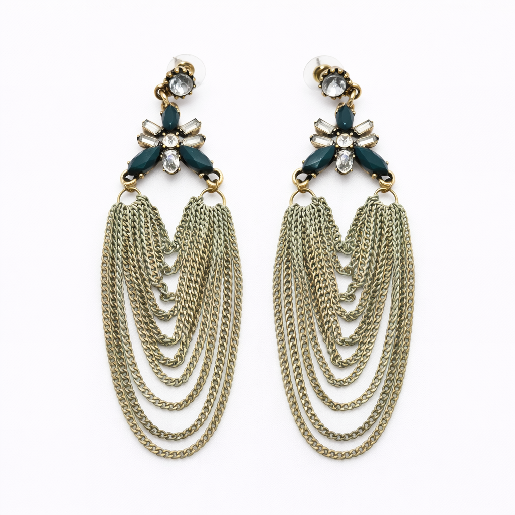 Esmeralda Bohemia✨ Aretes en Cadena color Verde y oro