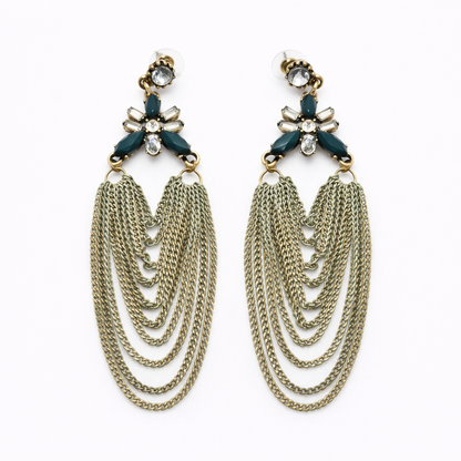Esmeralda Bohemia✨ Aretes en Cadena color Verde y oro