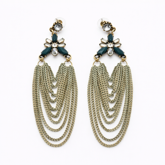 Esmeralda Bohemia✨ Aretes en Cadena color Verde y oro